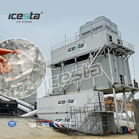 Industrial Container plate ice machine with 30t Evaporative cooling Stainless Steel Long Service Life For Concrete cooling