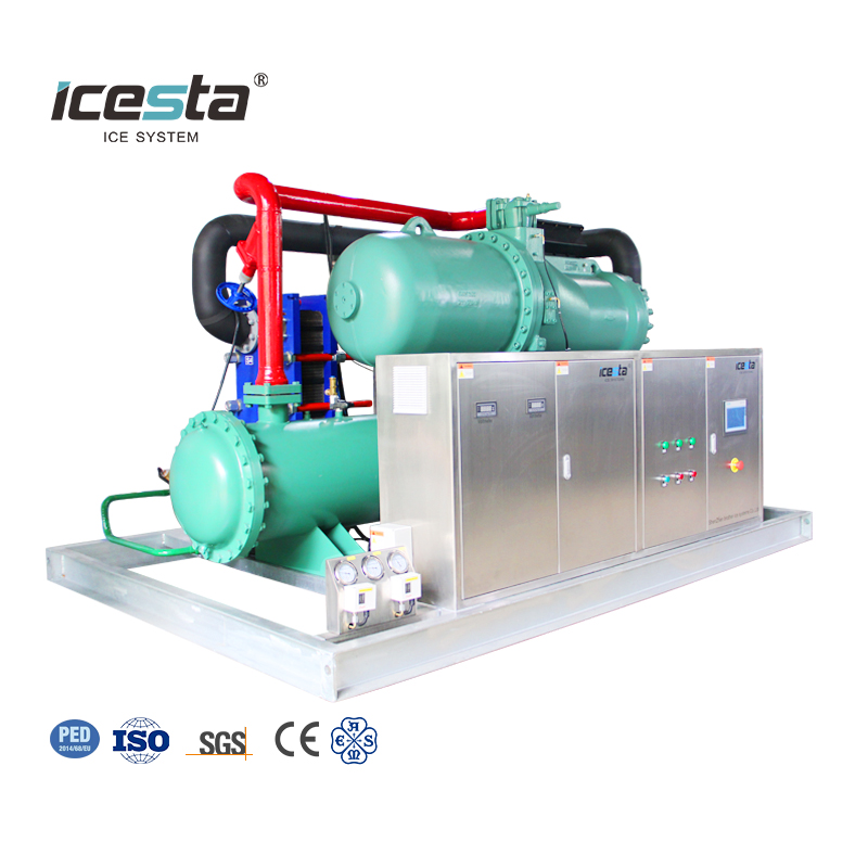 Icesta automatic High reliable Industrial Water Chiller with Long Service Life 60m³/h Water Cooled Screw Chiller for Fishery Hatchery / Food Processing Industry