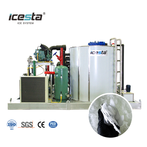 ICESTA 30 Ton Industrial Flake Ice Machine with Piston Compressor Rack