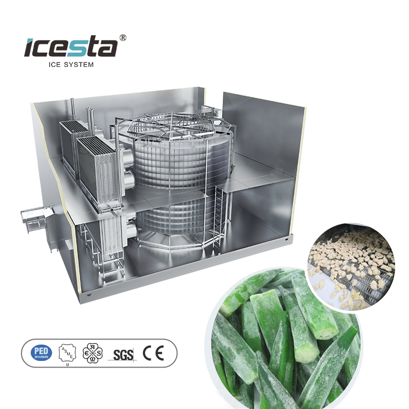 ICESTA Industrial Single Spiral Freezer for Seafood, New Design, Easy Operation, Automatic