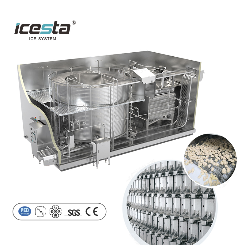 ICESTA Automatic iqf Spiral Freezer quick freezing machine Industrial Compact and Hygienic Self-stacking Spiral Freezer