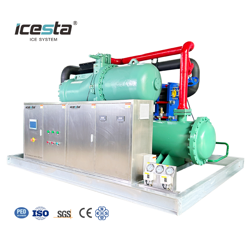 Icesta automatic High reliable Industrial Water Chiller with Long Service Life 60m³/h Water Cooled Screw Chiller for Fishery Hatchery / Food Processing Industry