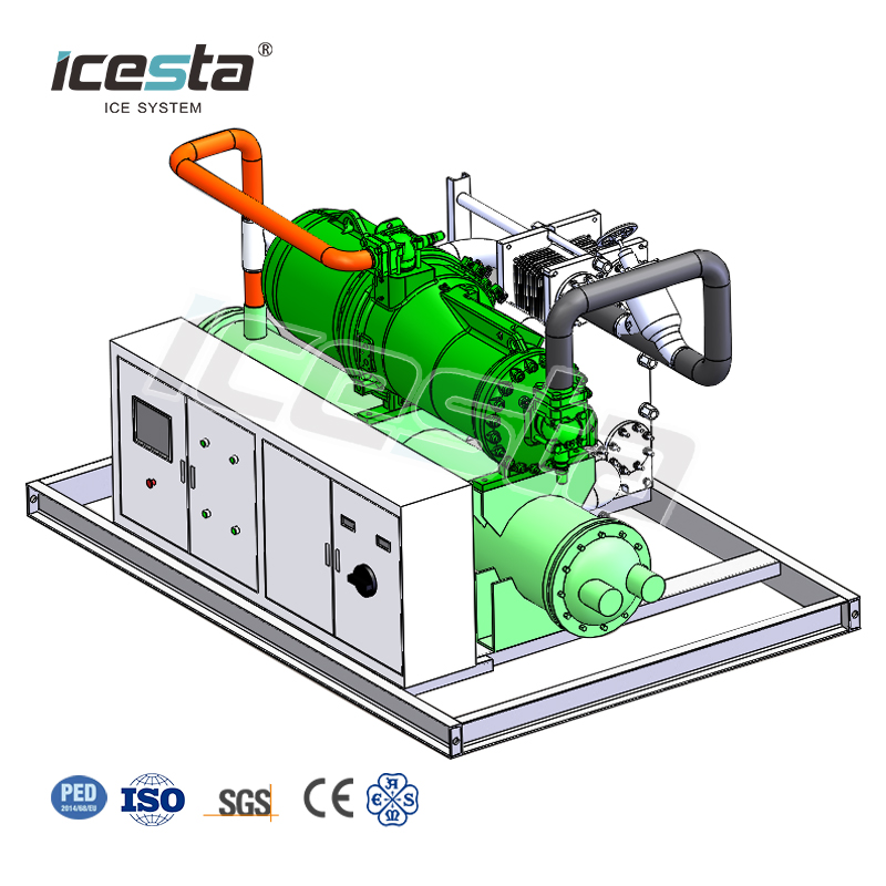 Icesta automatic High reliable Industrial Water Chiller with Long Service Life 60m³/h Water Cooled Screw Chiller for Fishery Hatchery / Food Processing Industry