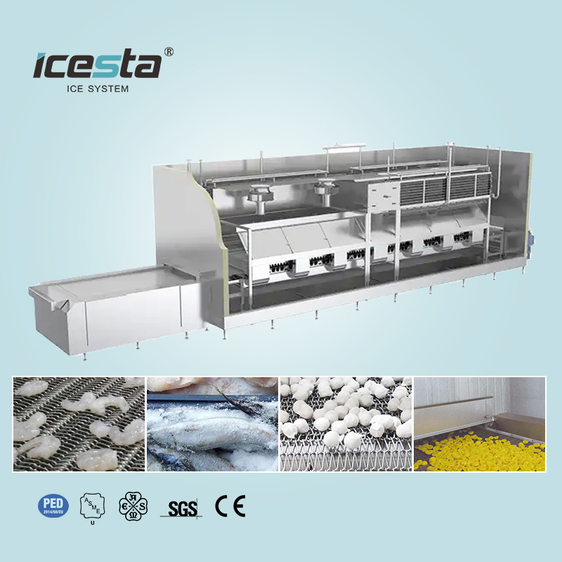 ICESTA Iqf Processing Line Automic Cryogenic Durian Quick Freeze Tunnel Freezer For Food Processing Industry