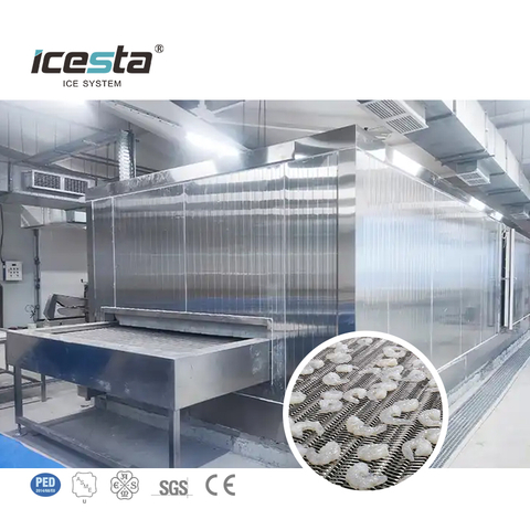ICESTA Iqf Processing Line Automic Cryogenic Durian Quick Freeze Tunnel Freezer For Food Processing Industry