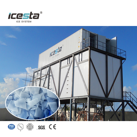 Icesta Long Service Life Evergy Saving 120 Tons Container Flake Ice Machine Plant with Automatic Ice Storing and Rake Ice Delivery System $480000