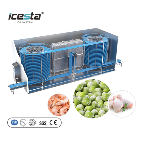 ICESTA Customizable High Reliable Quick Freezing Technology Easy Operation Double Spiral Freezer for Seafood Shrimp