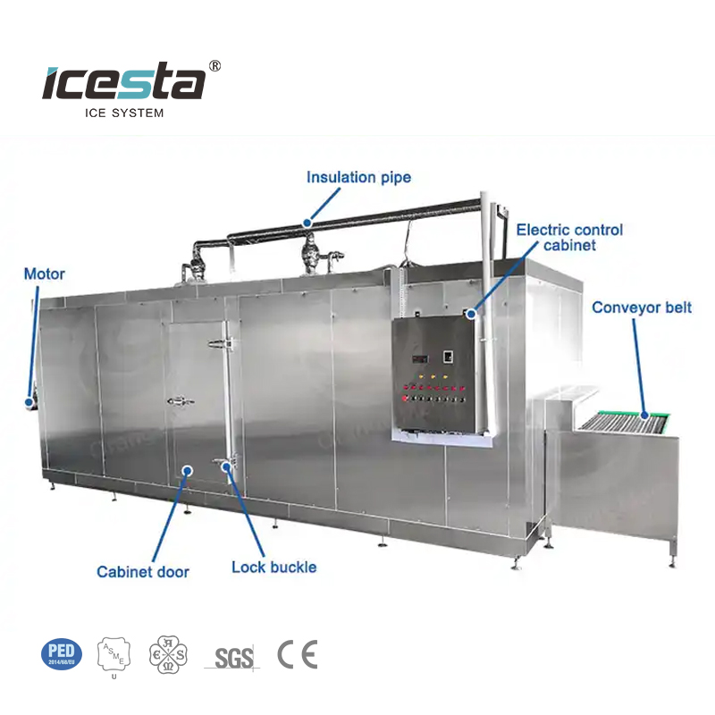 ICESTA Iqf Processing Line Automic Cryogenic Durian Quick Freeze Tunnel Freezer For Food Processing Industry