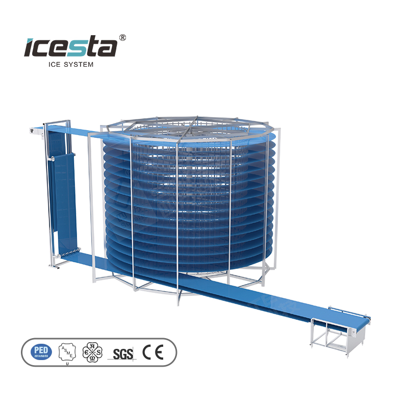 ICESTA Automatic iqf Spiral Freezer quick freezing machine Industrial Compact and Hygienic Self-stacking Spiral Freezer