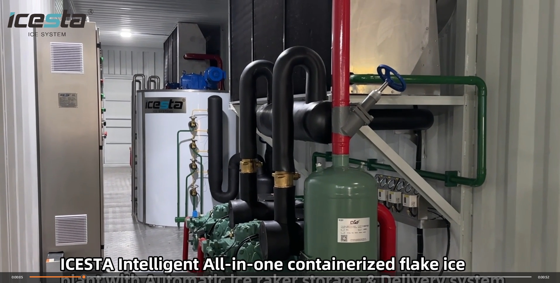 ICESTA Intelligent All-in-one containerized flake ice plant with Auto ice raker & Delivery system