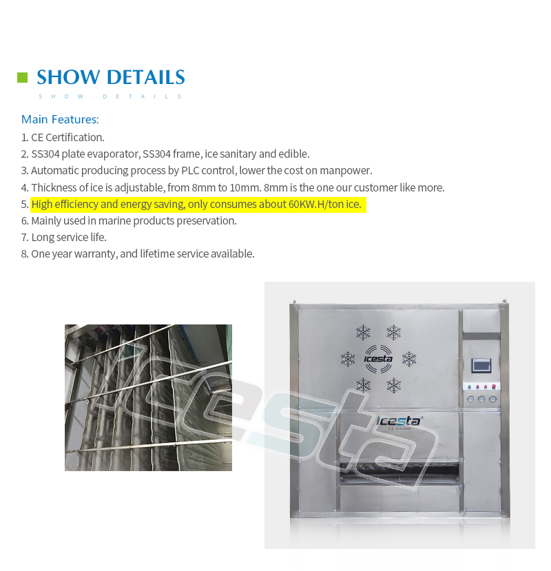 ICESTA 10 Ton Stainless Steel Plate Ice Machine, High Quality Automatic Long Service Life 