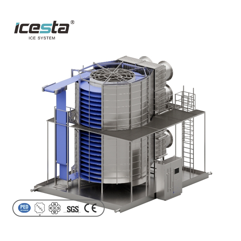 ICESTA Industrial Self-stacking Spiral Quick Freezer, Automatic, spiral freezer equipment, Compact and Hygienic 